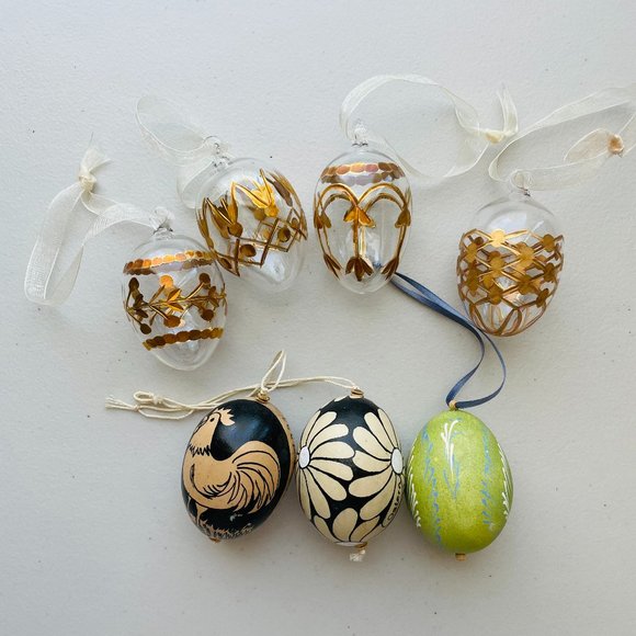 Easter Decorative Eggs Handcrafted Mixed Lot of 7 Glass Wooden Ostern Germany - Picture 1 of 8